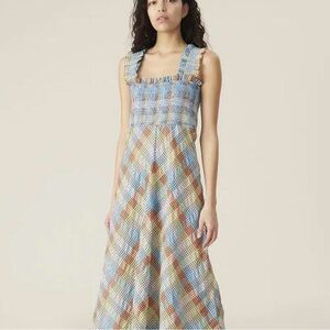 GANNI Size S multicolored summer check dress